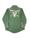 Kids Steer Skull Western Shirt Green Vintage