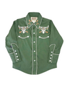 Kids Steer Skull Western Shirt Green Vintage