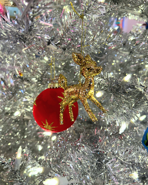 Kitsch Glitter Deer Ornament Gold