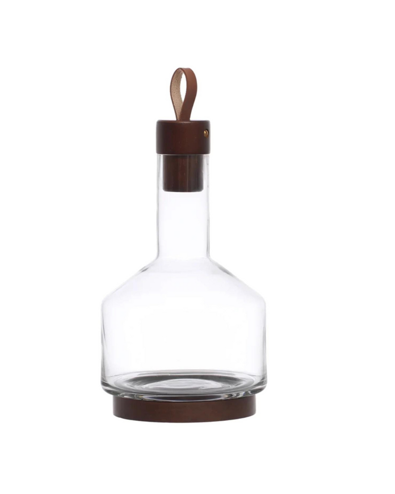 Leather Pull Stopper Glass Carafe