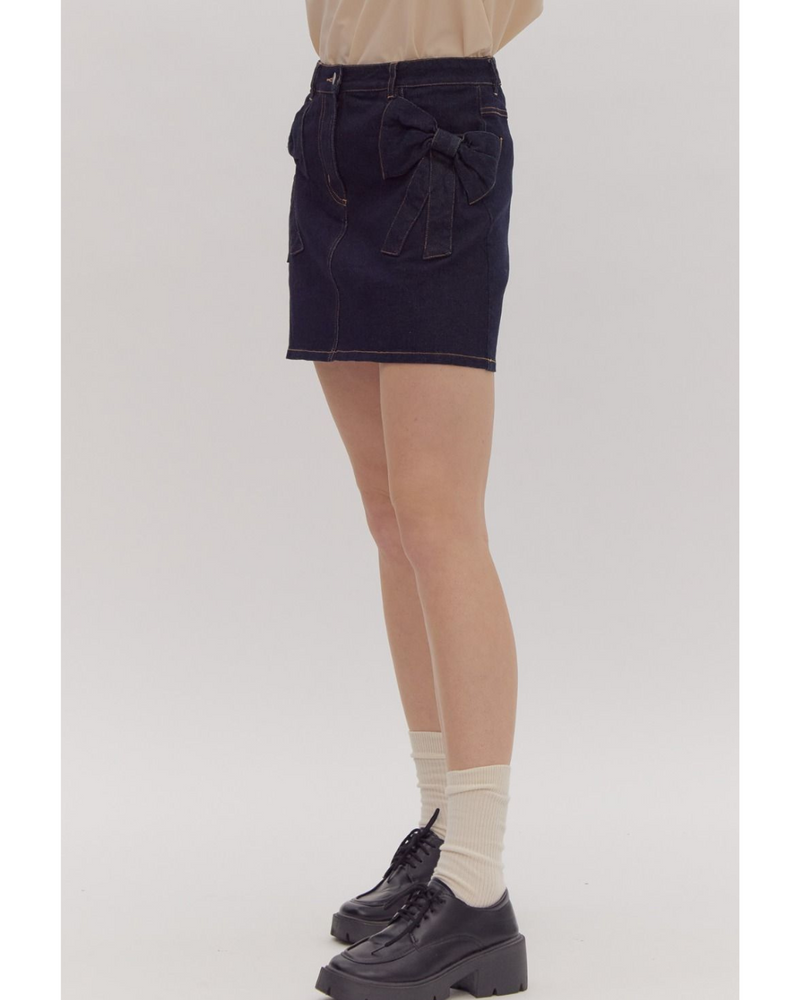 Livia Bow Pocket Denim Mini Skirt