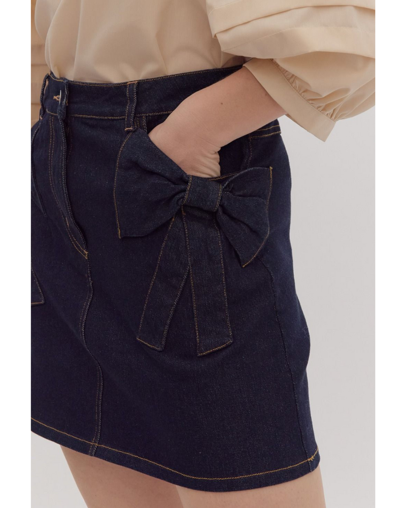 Livia Bow Pocket Denim Mini Skirt