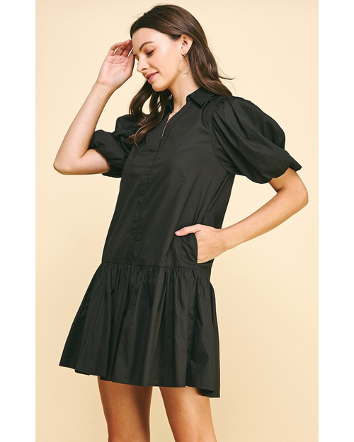 Mabel Collared Mini Dress Black