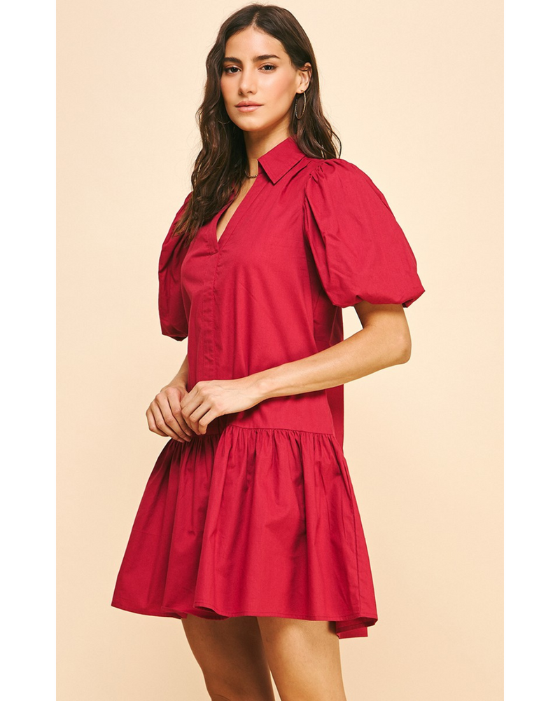 Mabel Collared Mini Dress Fall Red