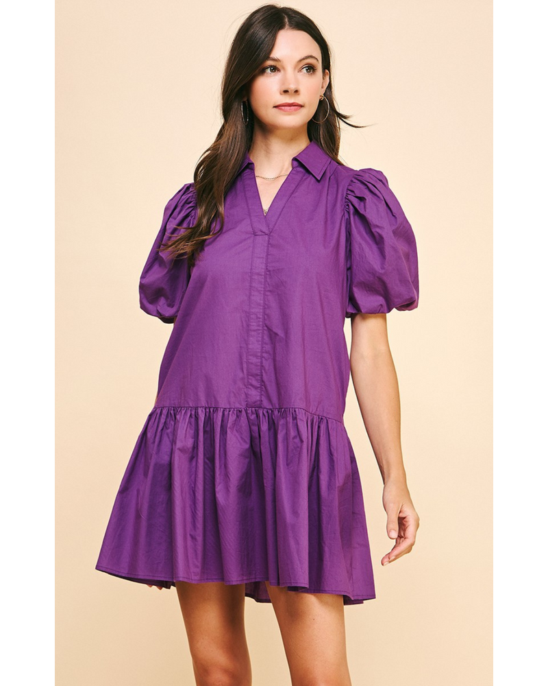 Mabel Collared Mini Dress Plum