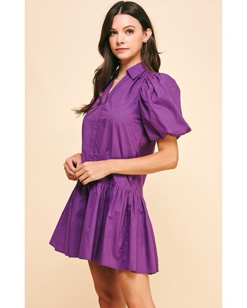 Mabel Collared Mini Dress Plum