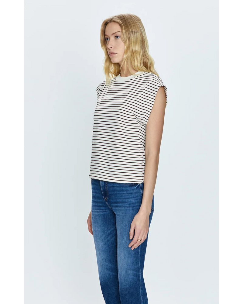 Marina Muscle Tee Chestnut Ivory Stripe