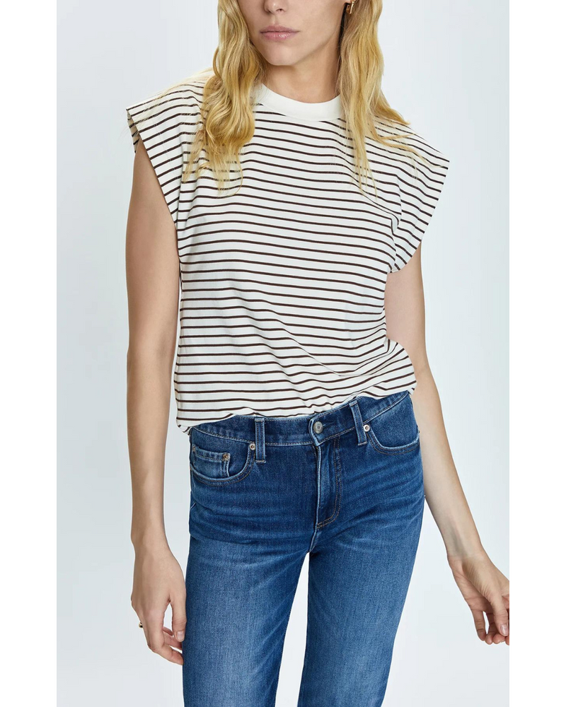 Marina Muscle Tee Chestnut Ivory Stripe