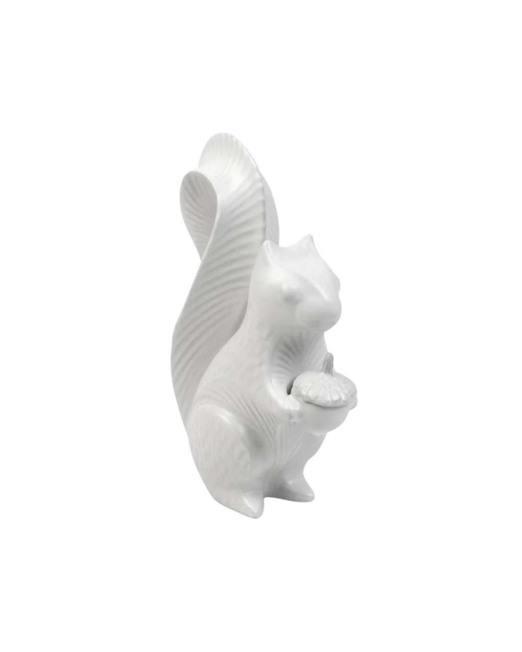 A Stoneware Squirrel Ring Box in the color white with a satin matte finish and intricate details.