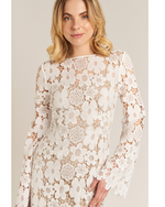 Moni Floral Lace Bell Sleeve Mini Dress White