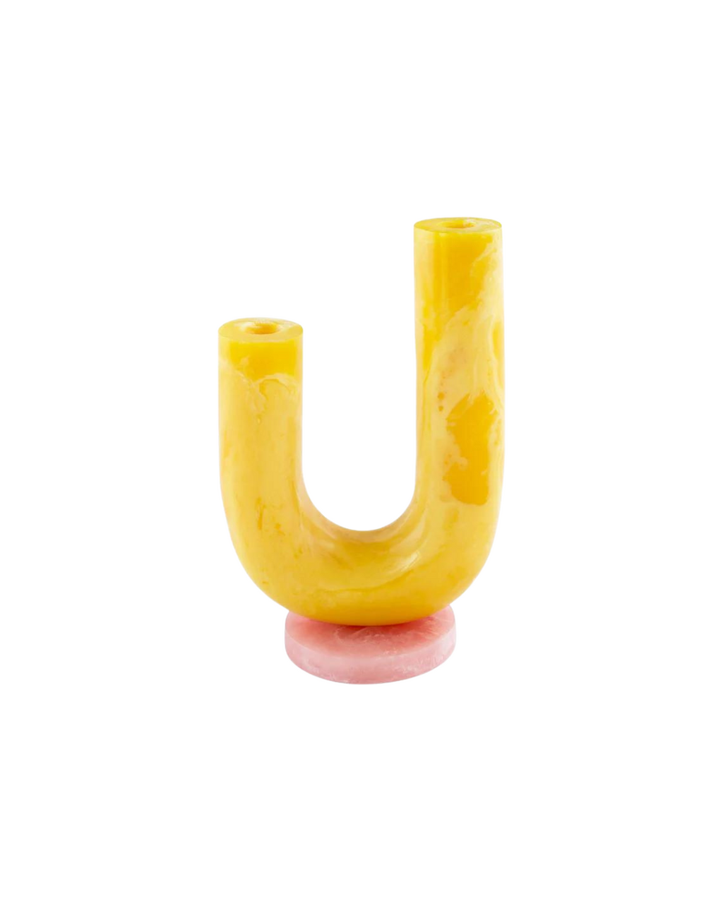 Mustique double tube vase in a vibrant yellow and red tone. 