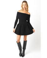 Paris Foldover Sweater Mini Dress Black