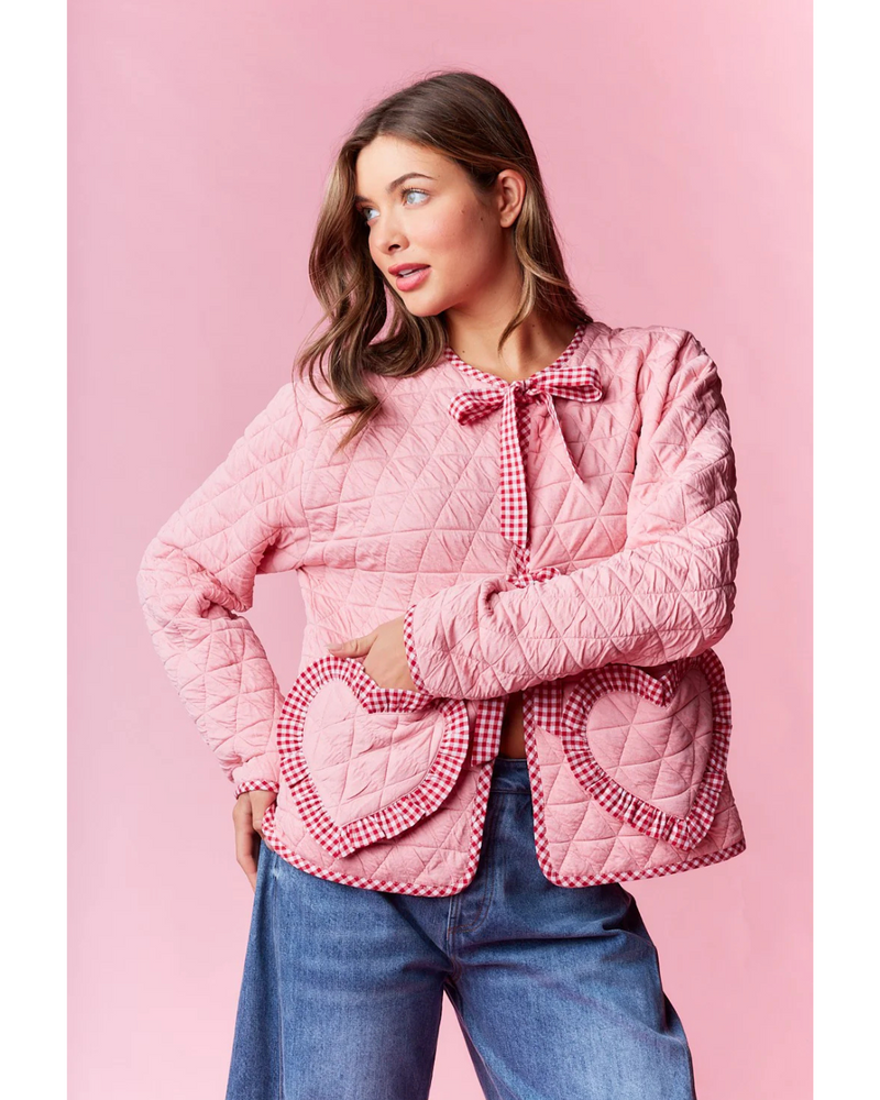 Quilted Heart Pocket Jacket Pink