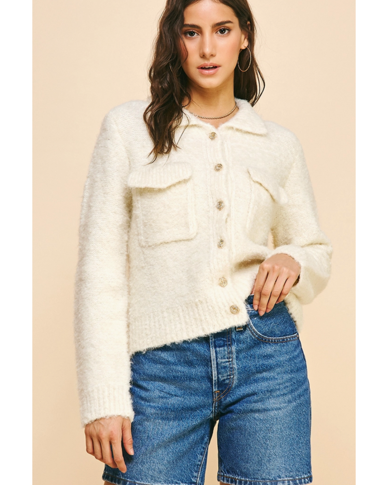 Resa Collared Sweater Jacket Ivory