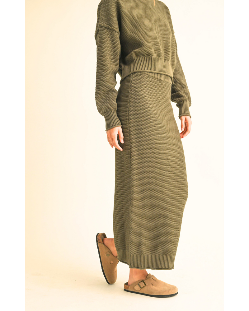 Rhett Waffle Sweater Skirt Olive