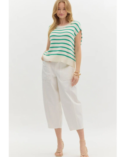 Rocio Stripe Round Neck Knit Top Cream