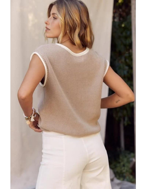 Rolly Rolled Edge Knit Sweater Vest Natural