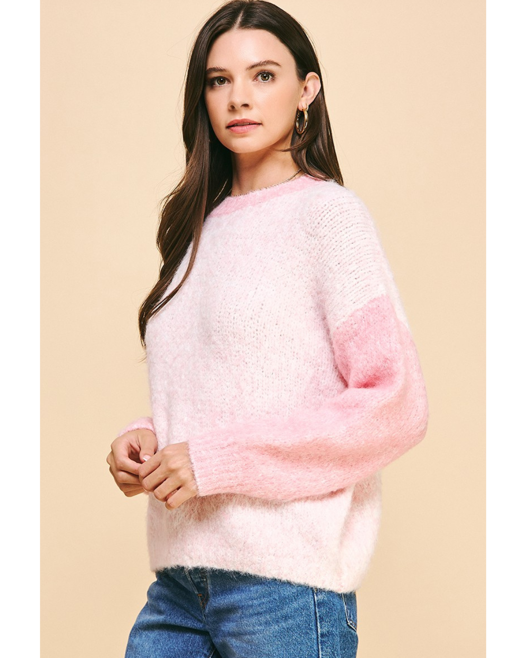 Rosie Colorblock Fuzzy Sweater Pink