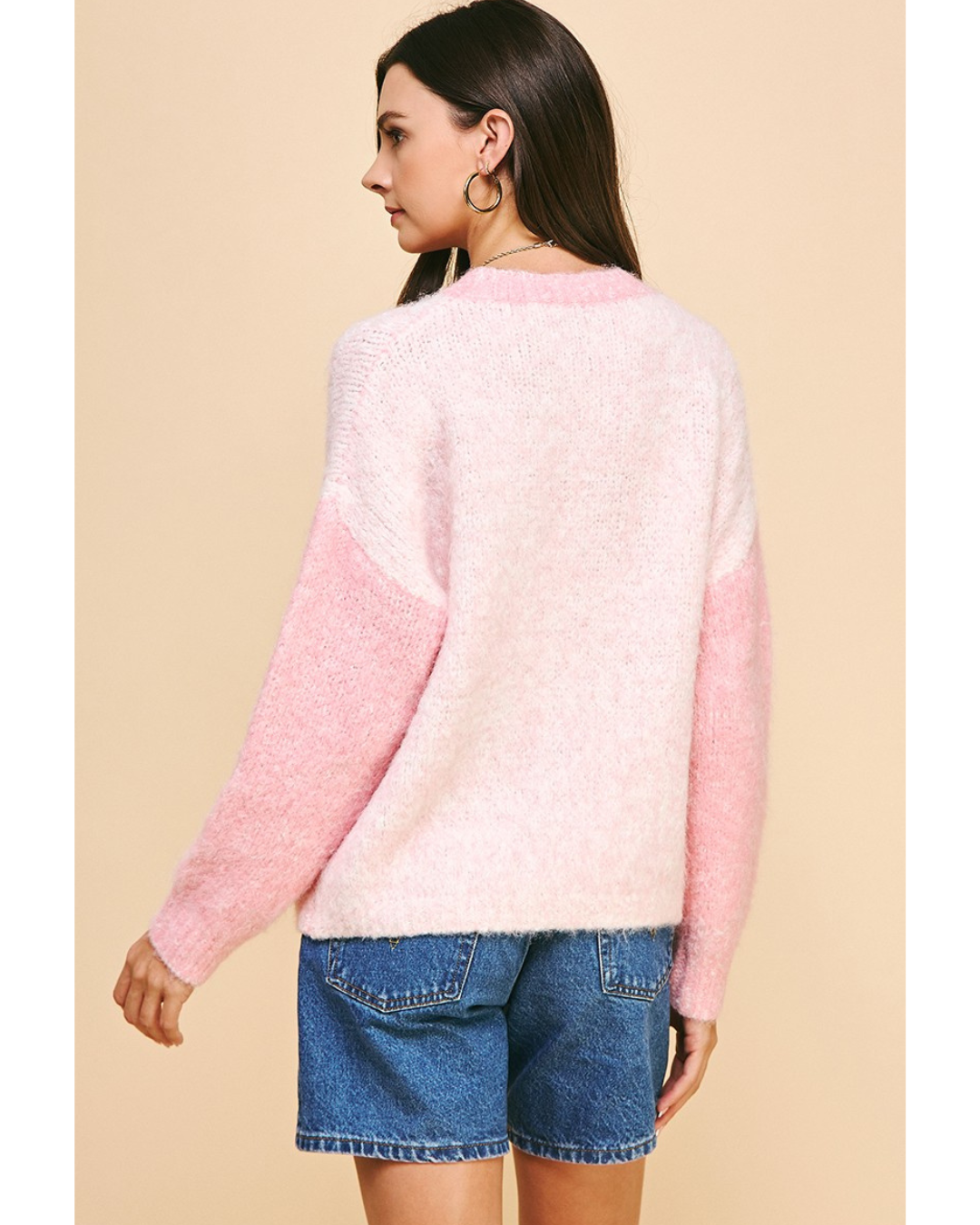 Rosie Colorblock Fuzzy Sweater Pink