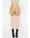 Saira Pleated Faux Leather Shorts Tan