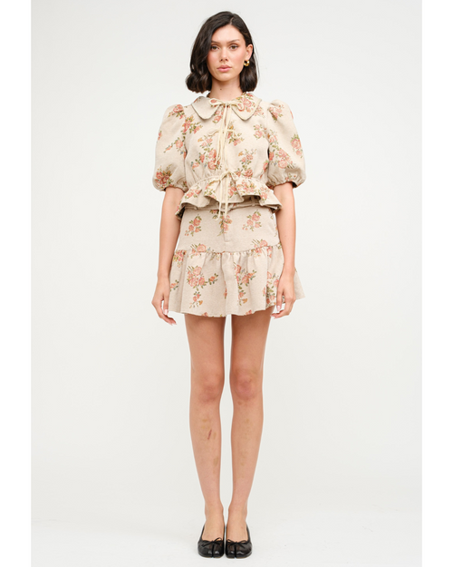 Savon Floral Belted Mini Skirt Ivory