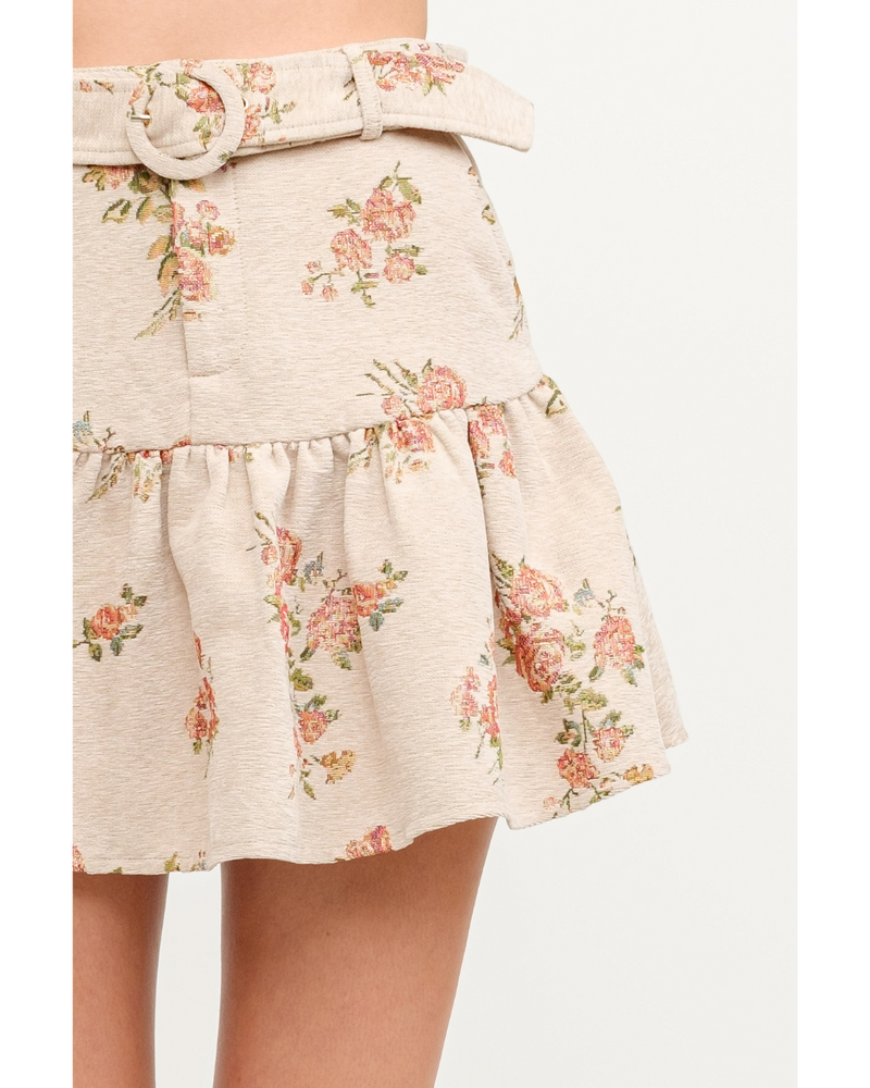 Savon Floral Belted Mini Skirt Ivory