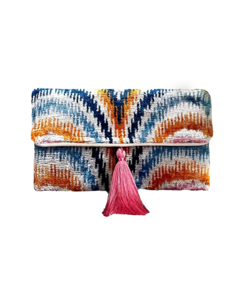 Silk Velvet Ikat Clutch Circles