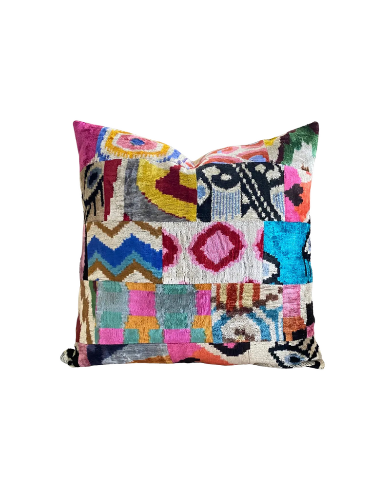 Silk Velvet Ikat Pillow Pink Patch