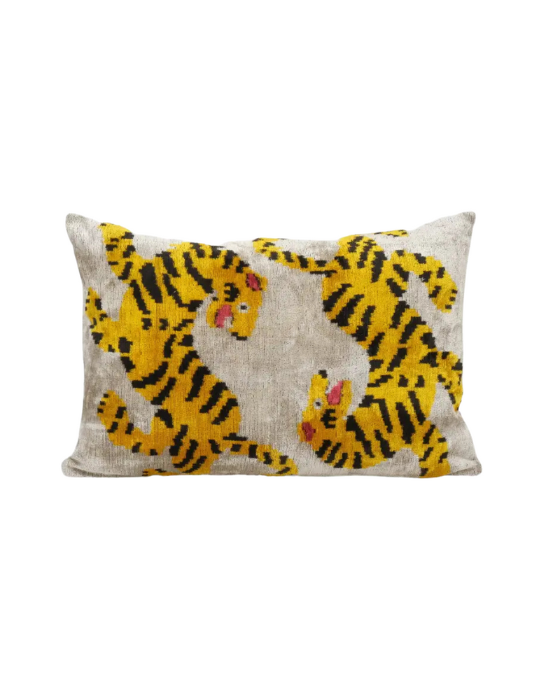 Silk Velvet Ikat Pillow Tiger