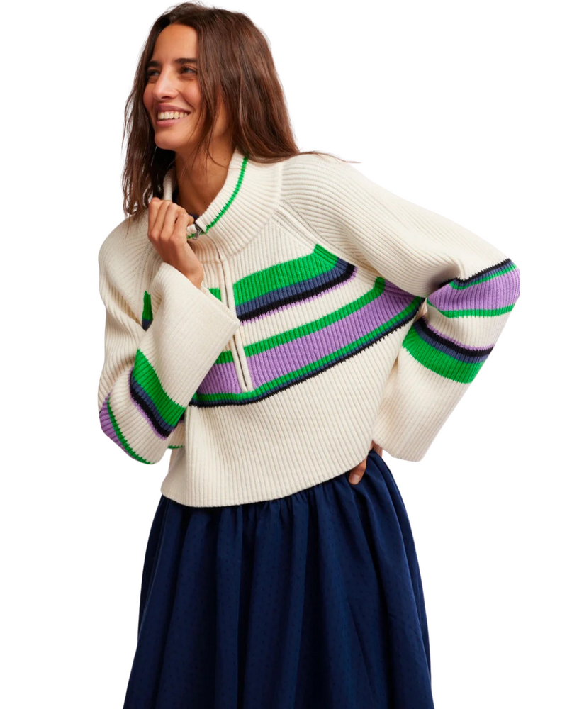 Striped Greta Half Zip Sugar Swirl Combo