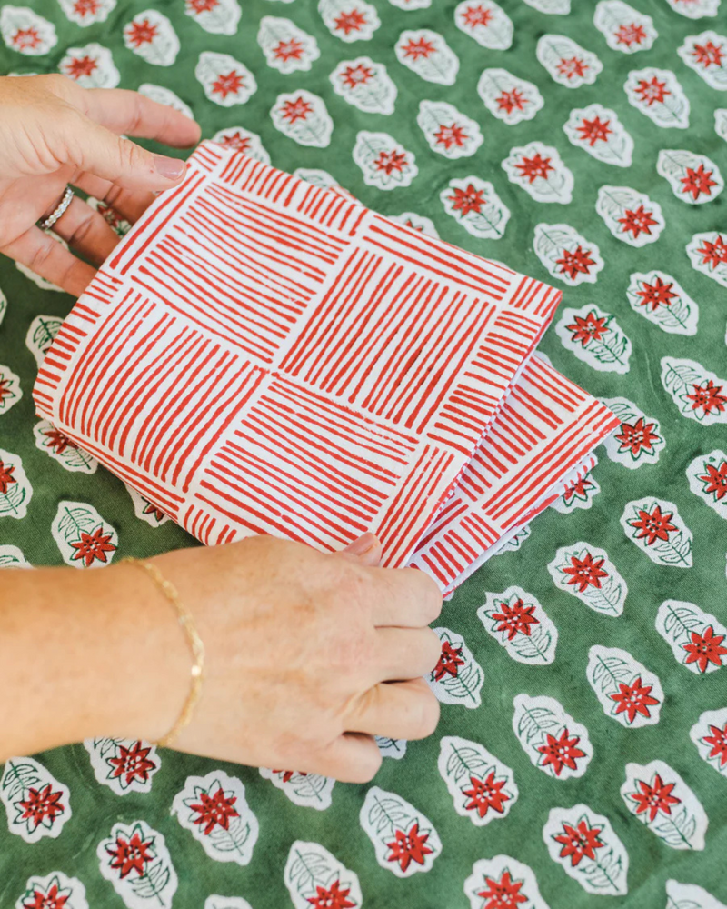 Tablecloth Poinsettia Sage And Red 60x120