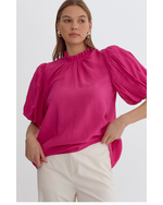 Tahlia High Neck Puff Sleeve Blouse Hot Pink