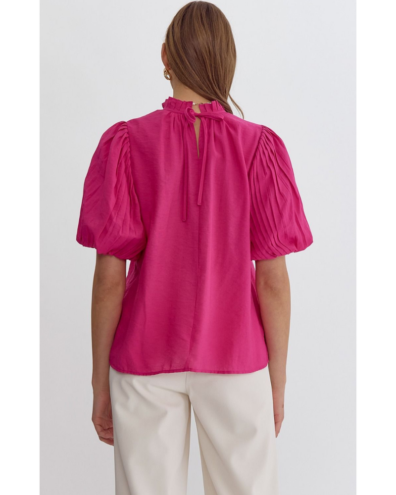 Tahlia High Neck Puff Sleeve Blouse Hot Pink