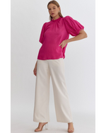 Tahlia High Neck Puff Sleeve Blouse Hot Pink