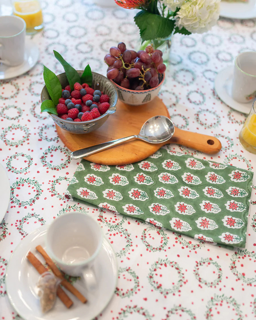 Tea Towel Poinsettia Sage And Red