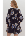 Truni Dark Floral Mini Dress Black