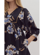 Truni Dark Floral Mini Dress Black