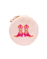 Velvet Jewelry Zip Case Cowgirl Boots Pink