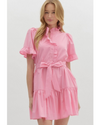 Wanda Flutter Tie Waist Mini Dress Pink