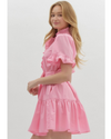 Wanda Flutter Tie Waist Mini Dress Pink