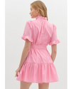 Wanda Flutter Tie Waist Mini Dress Pink