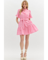 Wanda Flutter Tie Waist Mini Dress Pink