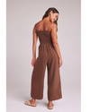 Wide Leg Smocked Ruffle Jumpsuit Botanical Brown