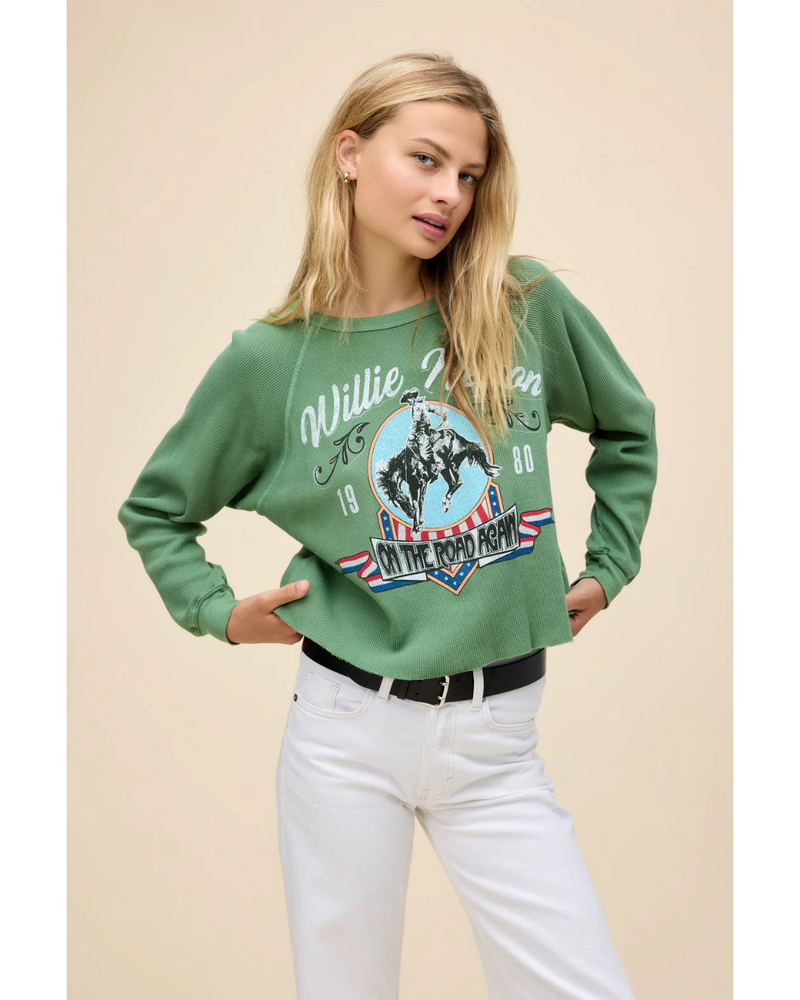 Willie Nelson 1980 Cowboy Raglan Thermal Stone Green