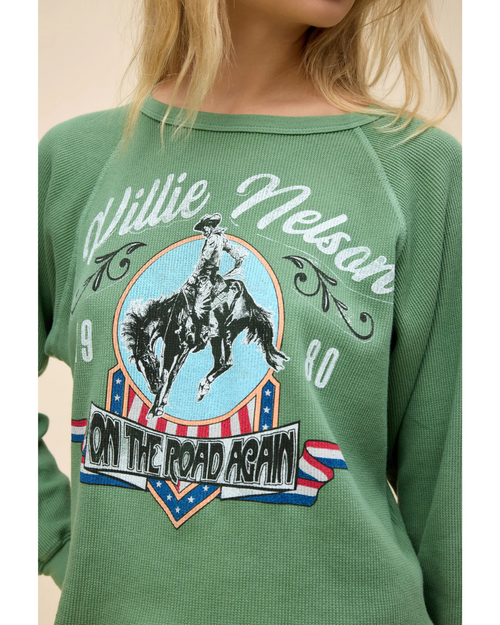 Willie Nelson 1980 Cowboy Raglan Thermal Stone Green