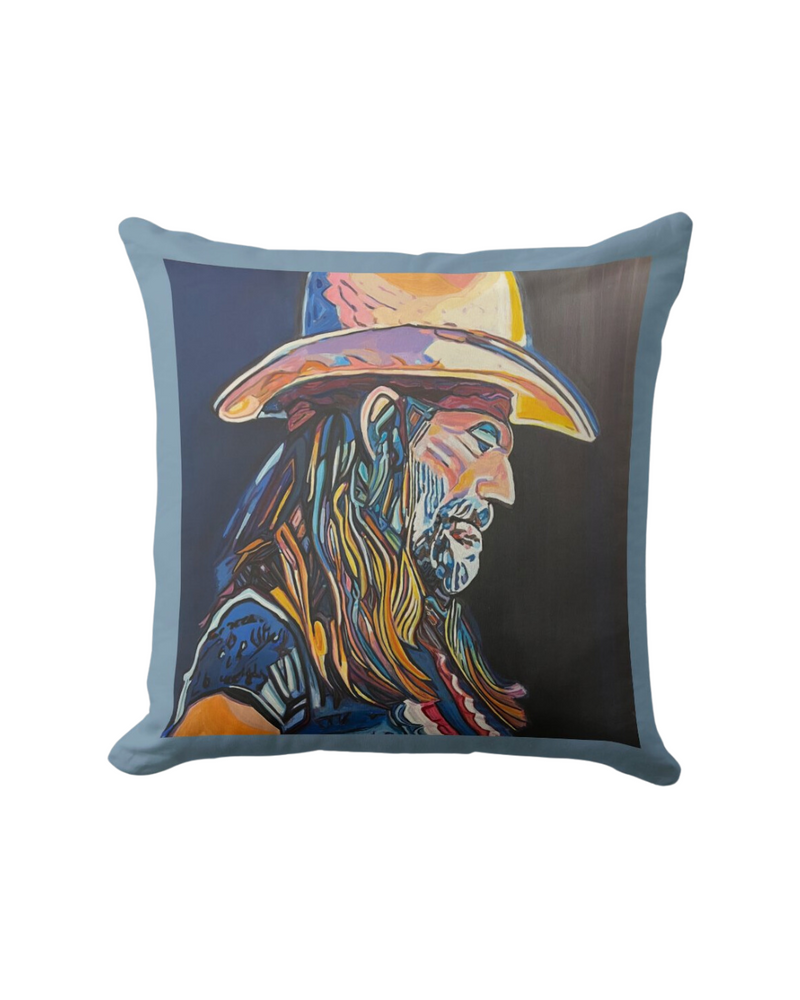 Willie Nelson Singing Stardust Painted Pillow 18x18