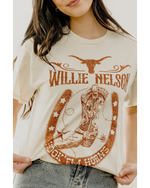 Willie Nelson UT Hook Em Boot Thrifted Tee Off White