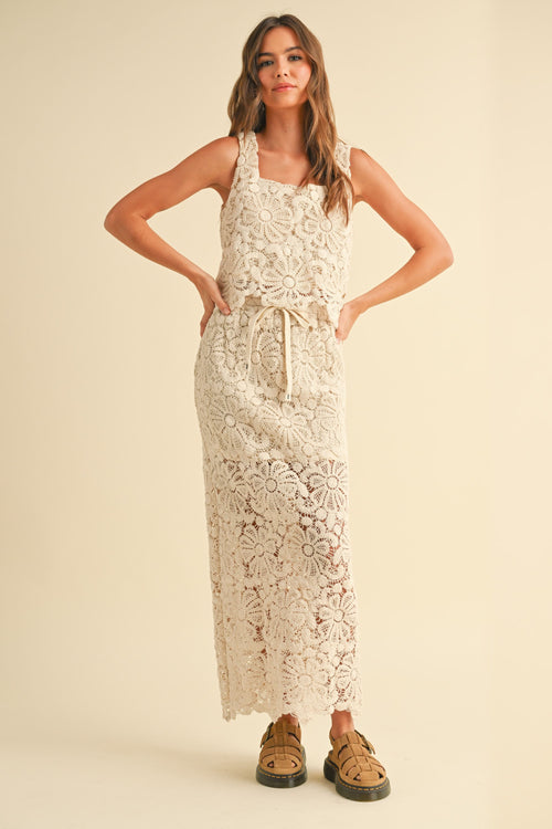 Calypso Crochet Maxi Skirt Beige