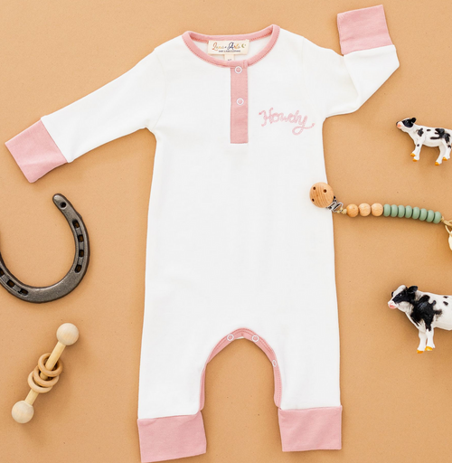 Howdy Emb Playsuit Dusty Rose