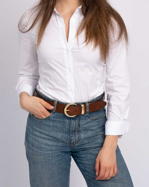 Gail Leather Belt With Crescent Buckle Cognac
